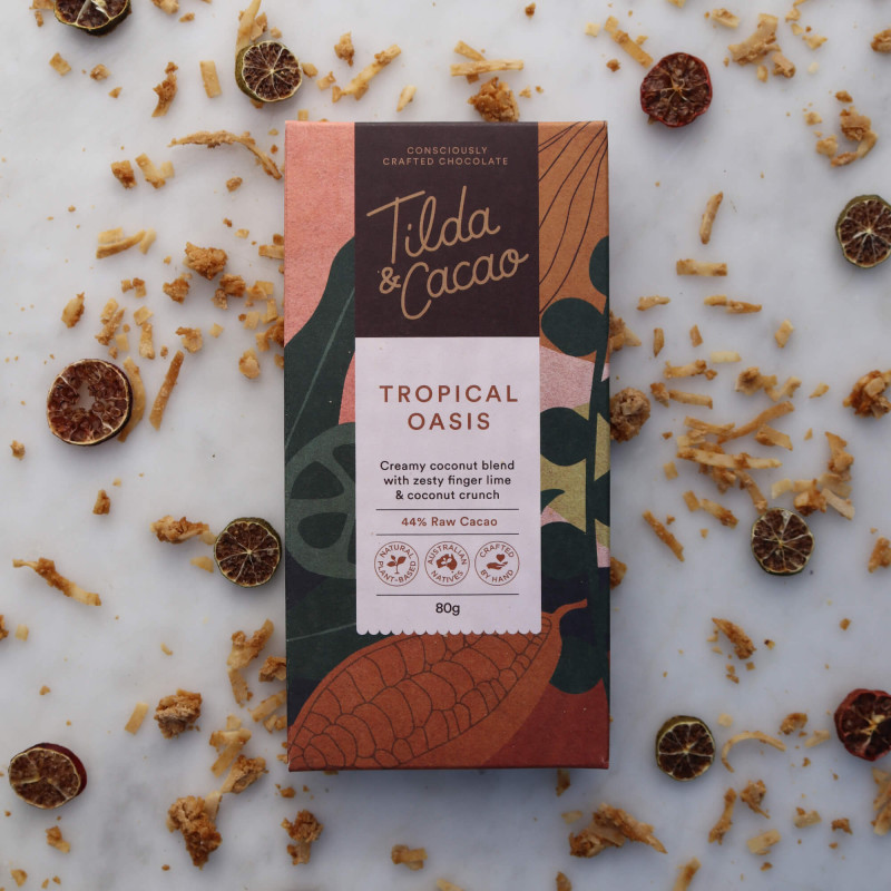 Tropical Oasis 44% Cacao Chocolate Bar 80g by TILDA & CACAO